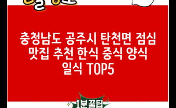 충청남도 공주시 탄천면 점심 맛집 추천 한식 중식 양식 일식 TOP5