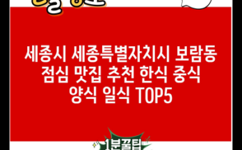 세종시 세종특별자치시 보람동 점심 맛집 추천 한식 중식 양식 일식 TOP5