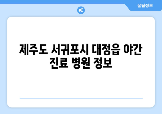 제주도 서귀포시 대정읍 일요일 휴일 공휴일 야간 진료병원 리스트