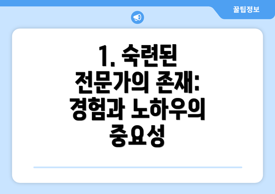 1. 숙련된 전문가의 존재: 경험과 노하우의 중요성