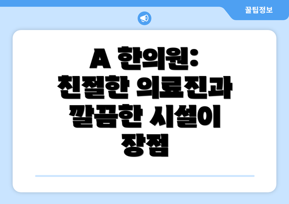 A 한의원:  친절한 의료진과 깔끔한 시설이 장점