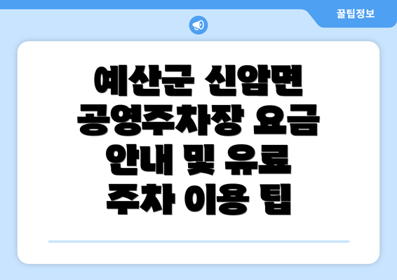 예산군 신암면 공영주차장 요금 안내 및 유료 주차 이용 팁