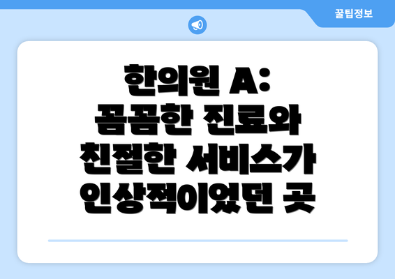 한의원 A: 꼼꼼한 진료와 친절한 서비스가 인상적이었던 곳